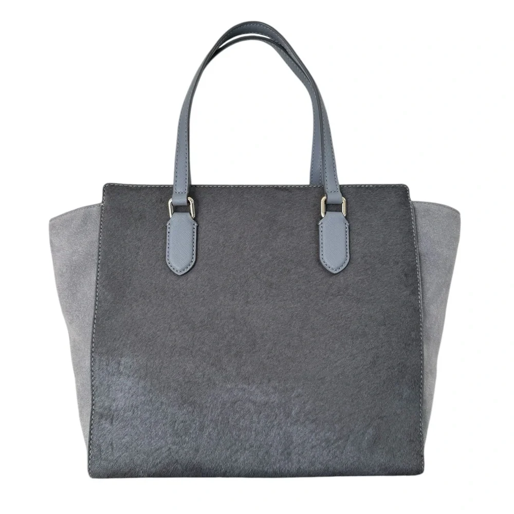 Kate Spade Laurel Way Hadlee Leather with Calf Hair Tote Satchel Gray